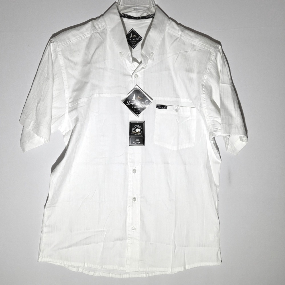 Blanc du Nil Button Down Mens M White NEW Cotton Short Sleeve Textured Shirt